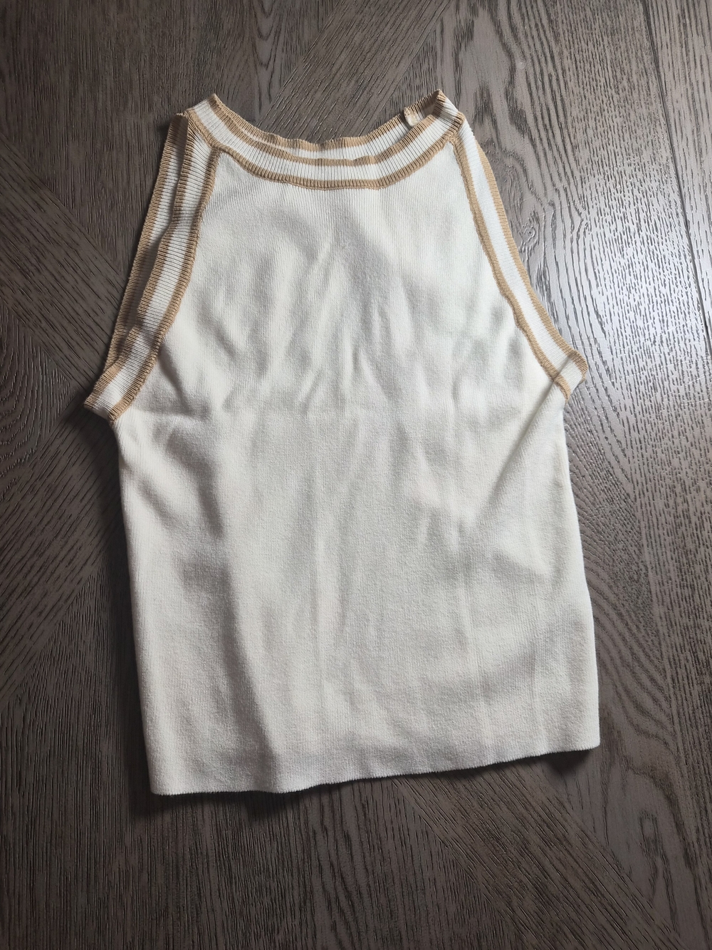 Sage Cream Tank Top with Tan Trim
